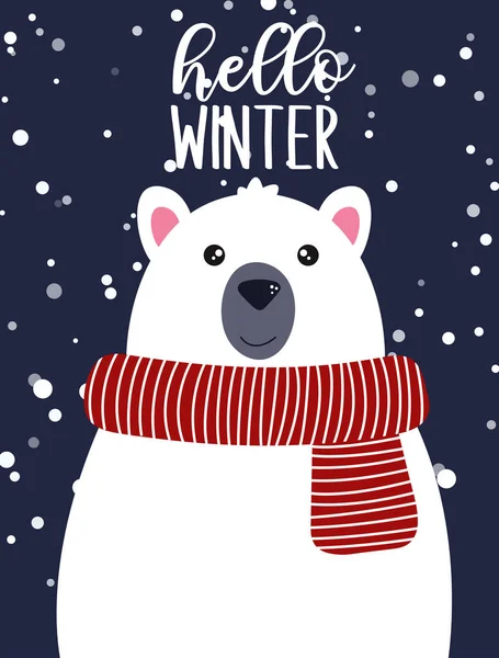 Witam Zimową Kartkę Życzeniami Cute Niedźwiedź Polarny Szalik Wektor Ilustracji — Wektor stockowy