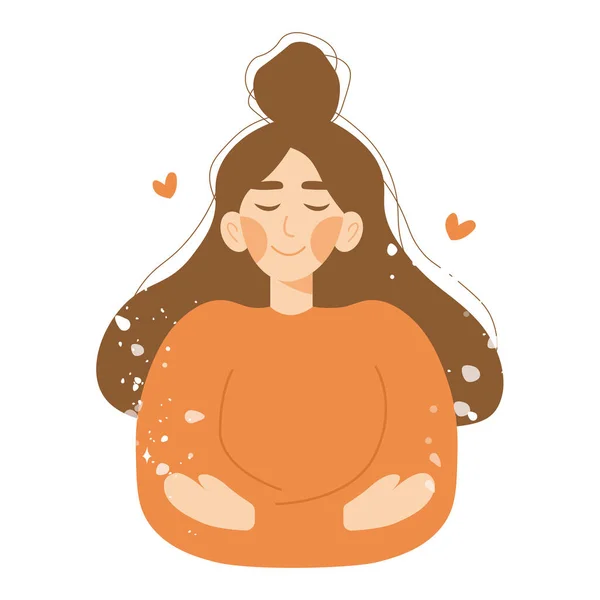 Happy Smiling Girl Hugging Herself Love Yourself Self Acceptance Body — Stock Vector