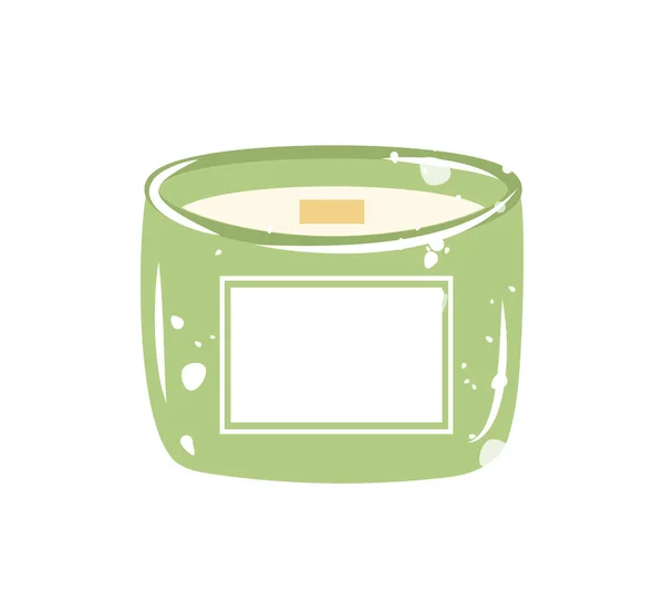 Roztomilé Voňavé Svíčky Zelené Sklenice Vektor Ilustrace Izolované Bílém Pozadí — Stockový vektor