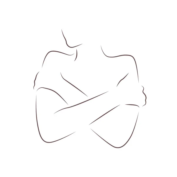 Femme Nue Câlinant Silhouette Figure Féminine Art Linéaire Illustration Vectorielle — Image vectorielle