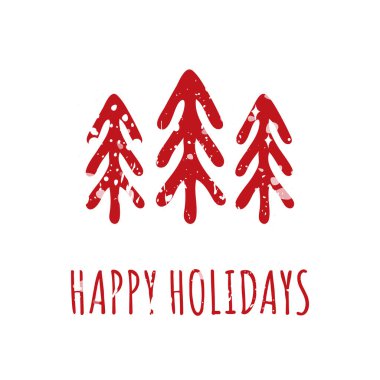 Minimalist Happy Holidays card in Scandinavian style with hand drawn Christmas trees. Trendy vector illustration perfect for greeting postcard, holiday cover, social media, poster, banner and so on clipart