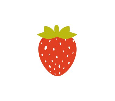Çilek vektörü beyaz arkaplanda izole edildi. Basit el çizimi kırmızı yaz meyvesi. Simge, logo, etiket, menü ögesi ve diğerleri için mükemmel