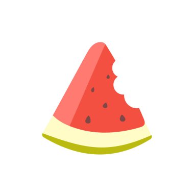 Bir dilim karpuz. Beyaz arkaplanda vektör çizimi izole edildi. El çizimi düz çizgi film tarzı. Isırılmış karpuz simgesi