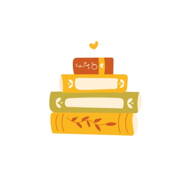 Beyaz arka planda izole edilmiş şirin kitap yığını vektör illüstrasyonu. El çizimi düz çizgi film tarzı. Okuma konsepti. Dünya Kitap Günü