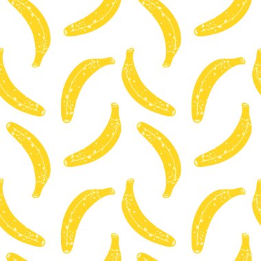 Kusursuz muz deseni. Yaz meyvesi pürüzsüz desen. El çizimi düz çizgi film vektörü. Giysiler, tekstil, ambalaj kağıdı, arka plan vs. için mükemmel.