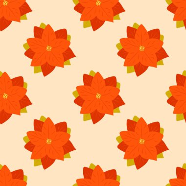 Poinsettia 'lı basit bir Noel çiçeği deseni. Vektör çizimi. Noel ambalaj kağıdı, arka plan, ambalaj tasarımı, tekstil, kumaş, kapak vs. için mükemmel