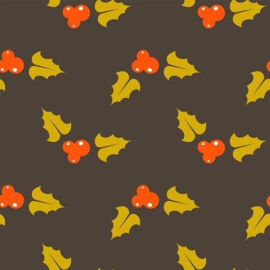 Basit, çoban üzümü pürüzsüz deseni. Karanlık arka planda Noel vektörsüz desen. El çizimi düz çizgi film tarzı. Hediye ambalajı, tekstil, kumaş vs. için mükemmel.