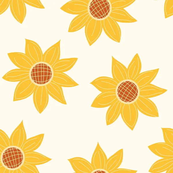 Ayçiçeği deseni kusursuz. Basit el çizimi düz ayçiçekleri ile arka planı tekrarlayan çiçek vektörü. Tekstil, kumaş, ambalaj tasarımı, ambalaj kağıdı vs. için mükemmel.