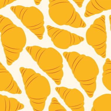 Kruvasan desenli. Vektör çizimi. Fırın ya da kafe ambalaj tasarımı için mükemmel, arka plan, tekstil, kumaş, duvar kağıdı, ambalaj kağıdı vs.