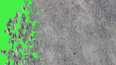 3d Geçiş Efekti, beyaz arkaplan parçalara ayrılır, krom anahtar yeşil ekranda izole olur. Soyut Görüntü Geçişi