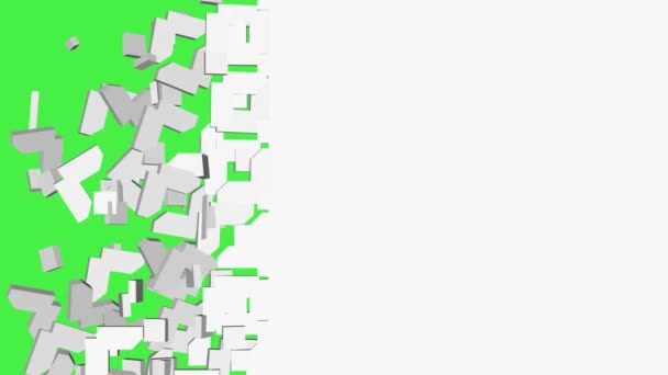 3D过渡效果 白色背景分裂成碎片 孤立在彩色键绿色屏幕上 摘要影片转换 — 图库视频影像