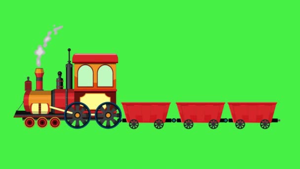 Cartoon Train Animatie Trein Bewegend Animatie Groen Scherm — Stockvideo