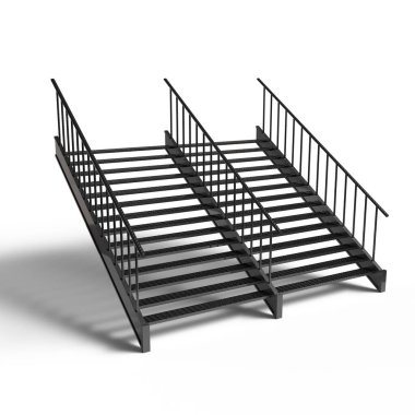 Siyah Metal Çift Merdiven Beyaz Arkaplanda İzole Edildi 