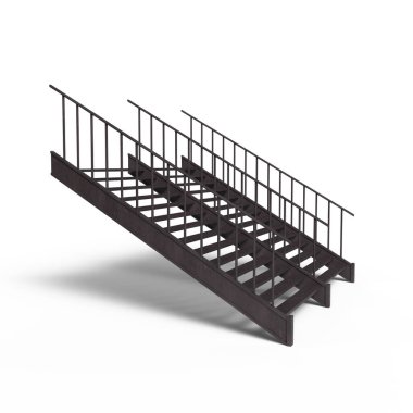 Metal Çift Merdiven Görünümü Beyaz Arkaplanda İzole Edildi