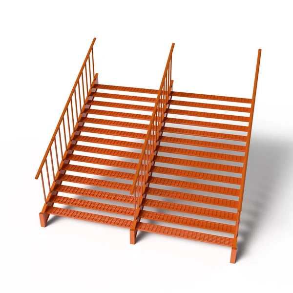 Kırmızı Metal Çift Merdiven Beyaz Arkaplanda İzole Edildi 