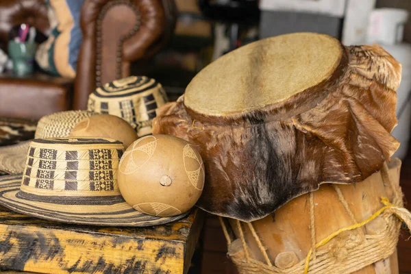 a closeup shot of a traditional wooden Colombian Caribbean drum