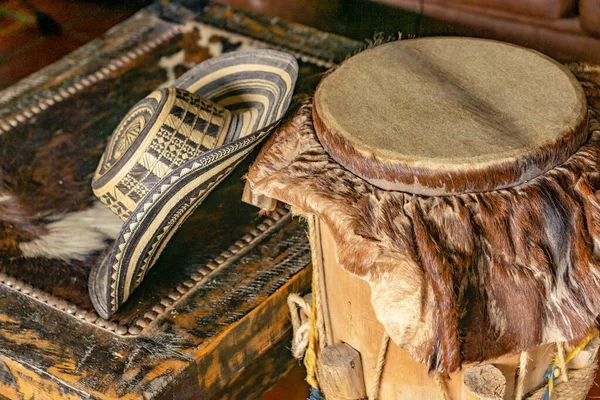 a closeup shot of a wooden Colombian and Caribbean drum