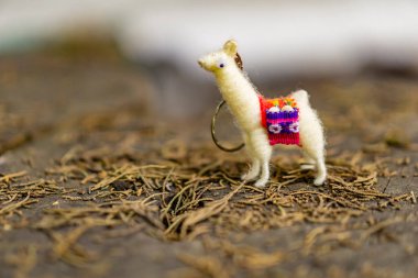 Kumsaldaki küçük sevimli oyuncak köpek.