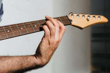 Sakallı bir adam elektro gitar çalıyor. Grubun provası evde. Uluslararası müzik günü.