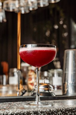 Kolombiya 'da lüks bir barda rom ile yapılan zarif koyu kırmızı kokteyl..