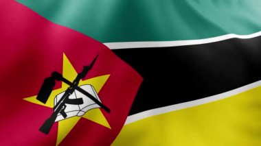 Mozambik bayrağı ve ipek kumaş arka planında ulusal bayraklar. Uluslararası askeri güçler. 3d illüstrasyon