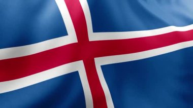 İzlanda 'nın ulusal sembolünün bayrağını sallıyor. Yakın plan. makro