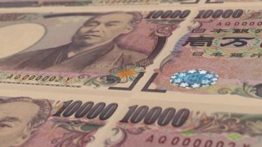 Japon yen banknotları. Kapat..