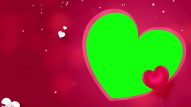 Sevgililer Günü şablonu yeşil ekran. Sevgililer Günü ve romantik animasyon videosu. Uçan kalpleri olan bir çift kalp..