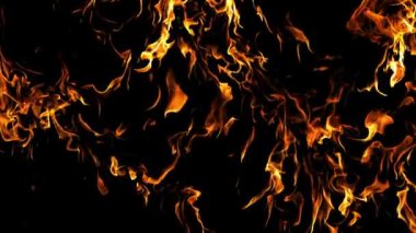 Gerçekçi Zemin Ateşi Yüksek Kaliteli Alev Görüntüleri, yanan ateş, kırmızı ateş, ağır çekimde siyah arka planda yanan ateş, 4K görüntü,