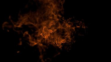 Gerçekçi Zemin Ateşi Yüksek Kaliteli Alev Görüntüleri, yanan ateş, kırmızı ateş, ağır çekimde siyah arka planda yanan ateş, 4K görüntü,