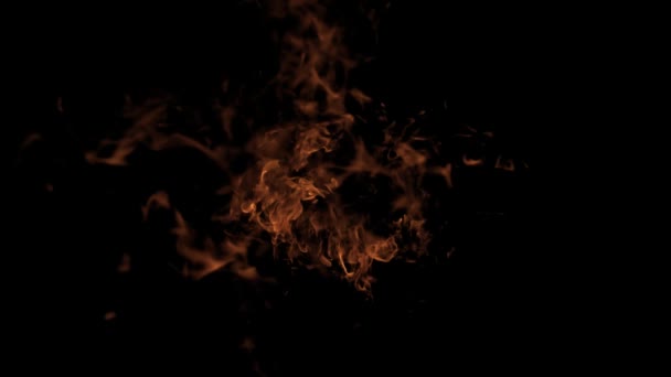 現実的な地上火 高品質の炎の映像 燃える火 赤い火 ゆっくりとした動き 4K映像の黒い背景の火 — ストック動画