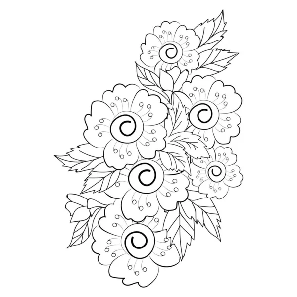 抽象的なパターン 手描きのイラスト 花のゼンタングル入れ墨の黒ベクトルアウトラインスケッチ非常に詳細な着色ページと本 — ストックベクタ