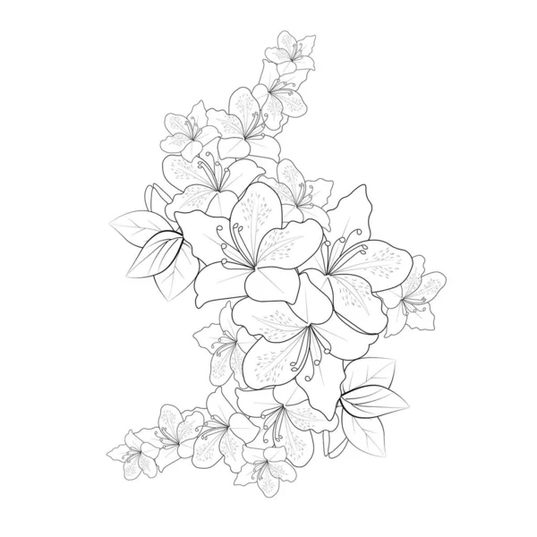 Set Fiori Decorativi Stilizzati Azalea Isolato Sfondo Bianco Illustrazione Vettoriale — Vettoriale Stock