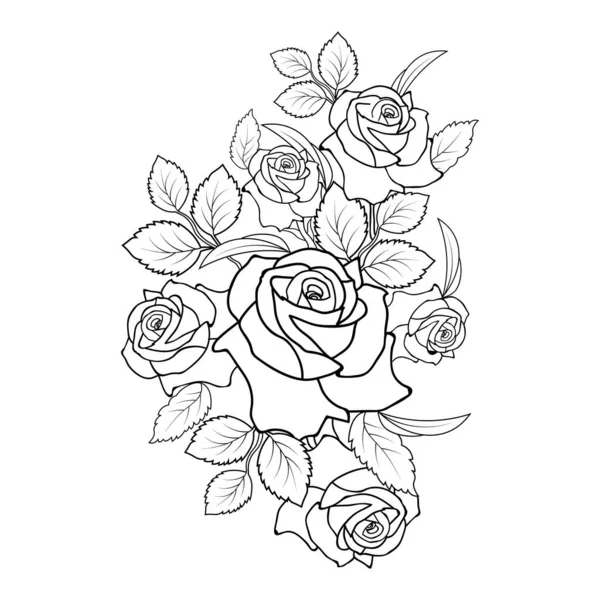 Rose Crayon Art Belles Fleurs Dessinées Main Sur Fond Blanc — Image vectorielle