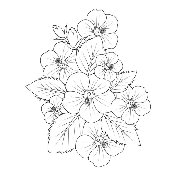 Abstrakte Blüten Und Knospen Des Hibiskus Vektor Illustration Bouquet China — Stockvektor