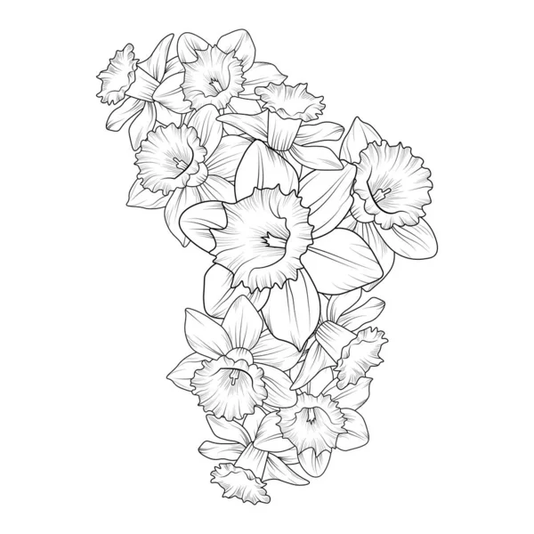 Monochromes Handgezeichnetes Vektorflormuster Skizze Illustration Mit Blumen Blumenmuster Für Karte — Stockvektor