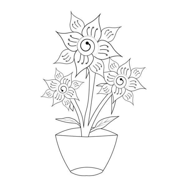 Монохромний Малюнок Квітника Садова Векторна Ілюстрація Простота Абстрактна Квітка Намальована — стоковий вектор