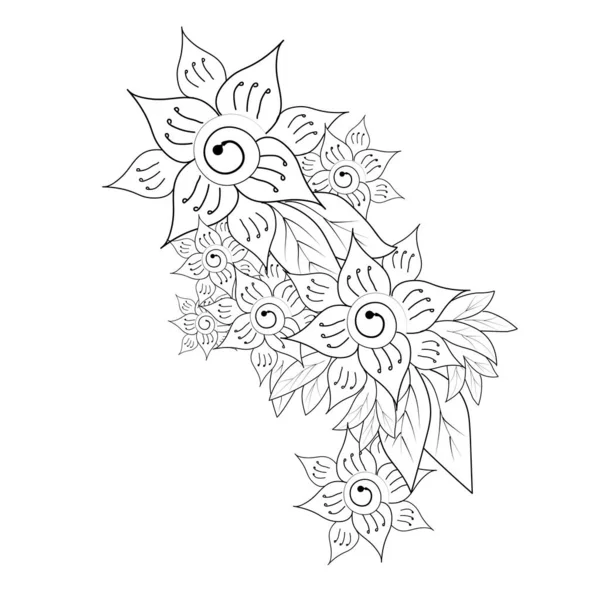 Rysunek Wektorowy Abstrakcyjnych Dzikich Kwiatów Kolorowanki Dla Projektu Liście Tatuaże — Wektor stockowy