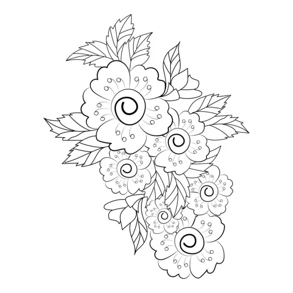 Monochrome Vektorillustration Der Niedlichen Dekorativen Floralen Elemente Schwarz Weiße Zeichnung — Stockvektor