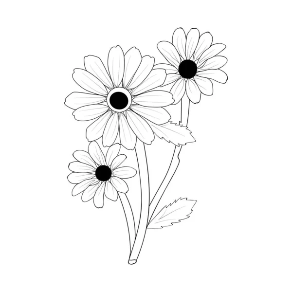 Gebläse Und Kamillenblätter Monochromen Doodle Stil Auf Weißem Hintergrund Schwarzäugiger — Stockvektor