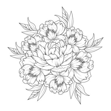 Şakayık, çiçek süsü gibi pürüzsüz bir desen. Boyama kitapları, duvar kâğıdı veya sayfa tasarımı için elle çizilmiş illüstrasyon.