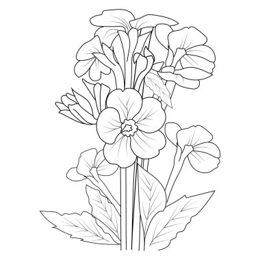 Beyaz arkaplanda çiçek demeti, vektör illüstrasyonu, boyama kitapları.