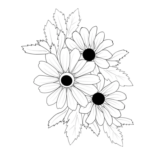 Hand Drawn Sunflower Collection Black Eyed Sunshine Botanical Leaf Bud — Stock Vector