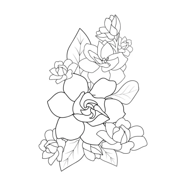 Gardenia Flower Vector Illustration Beautiful Summer Flowers Petals Illustration Sketch — Vector de stock