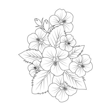 Bouquet of hibiscus flower hand drawn pencil sketch coloring page and book for adults isolated on white background floral element tattooing, illustration ink art. hand drawing of a flower.