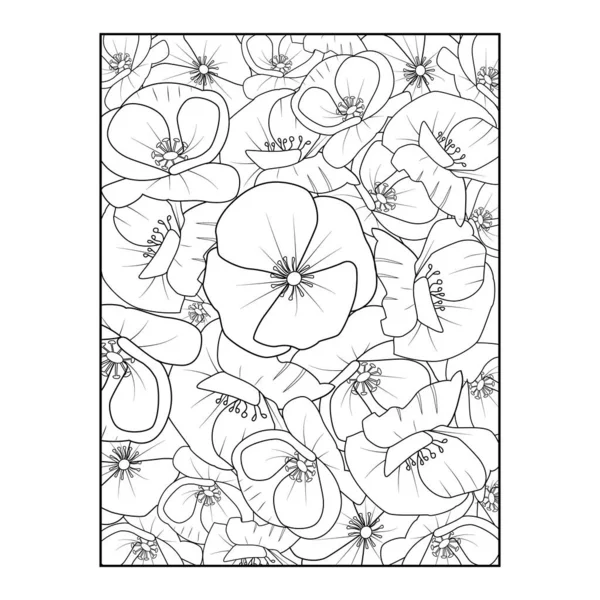 Seamless Floral Pattern Background Beautiful Lily Flowers Plants Coloring Page — Stockvector