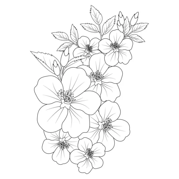 Hibiscus Flower Drawing Hand Draw Flower Vase Illustration Vector Sketch — Vector de stock