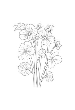 Coloring page hand-drawn flower geranium of vector illustration on white background.