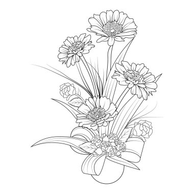 doodle flower monochrome floral pattern with flowers and leaves. hand-drawn illustration.