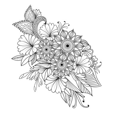 floral zentangle floral pattern, doodle flower with a mandala, and coloring page for your design.